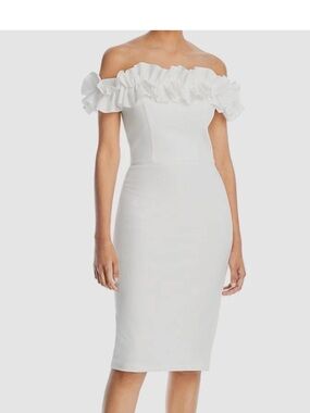 Xscape White One-Shoulder Ruffle Sheath Dress